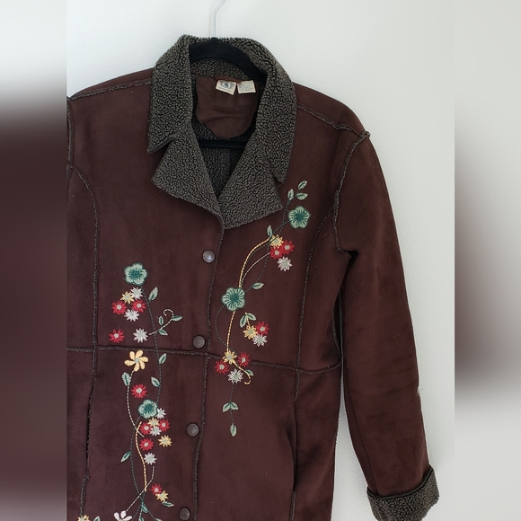 Vintag Coat Y2k Grizzly Faux Suede Light Weight Embroidered Coat Small - Picture 6 of 7